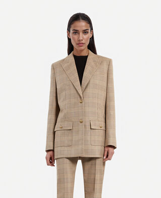 The Kooples WOMEN BEIGE-BROWN prince of wales beige wool suit jacket