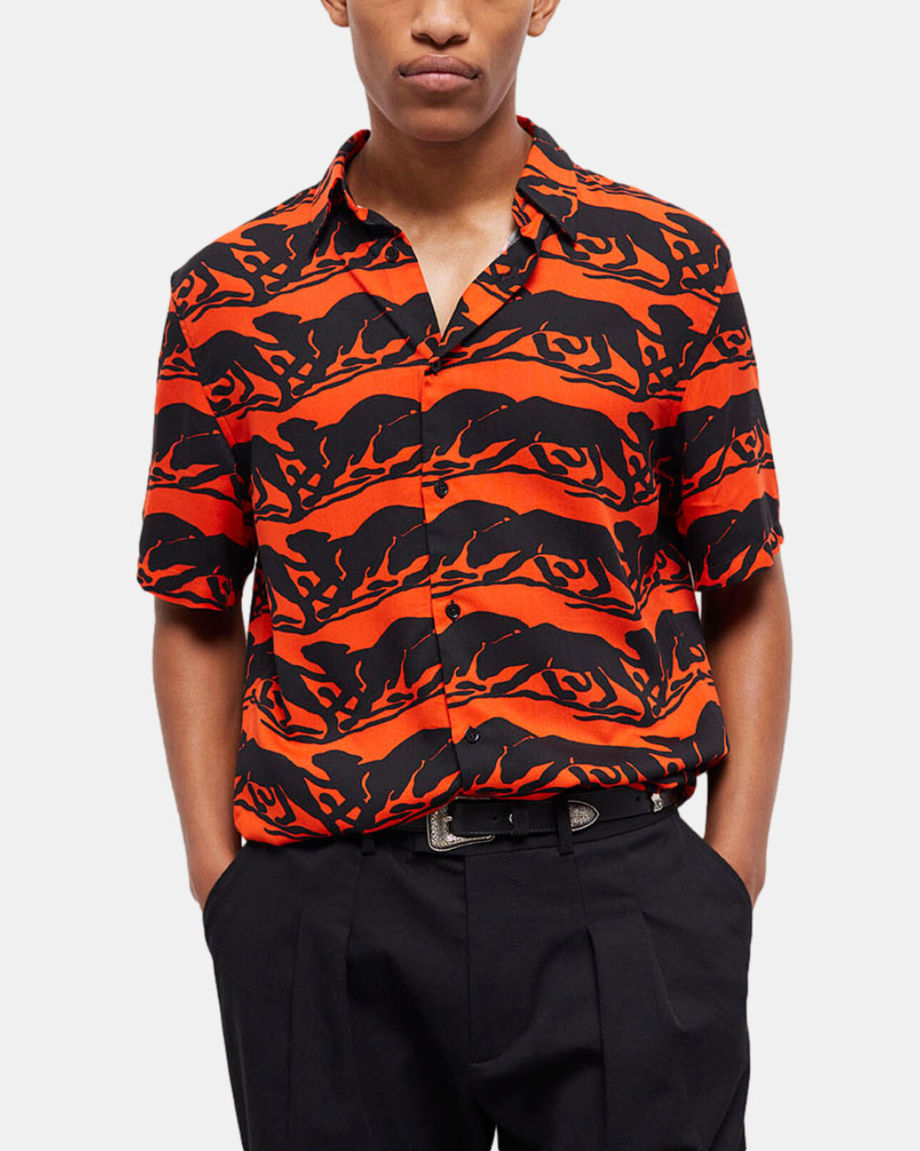 The Kooples MEN BLACK - RED panther print casual shirt