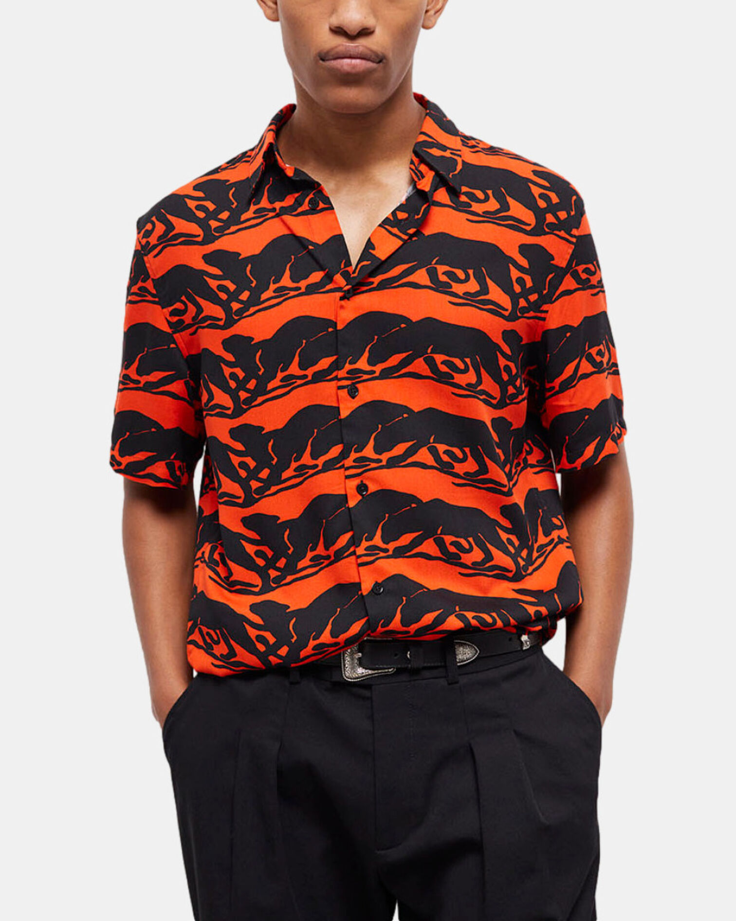 Panther print casual shirt, BLACK - RED, hi-res image number null