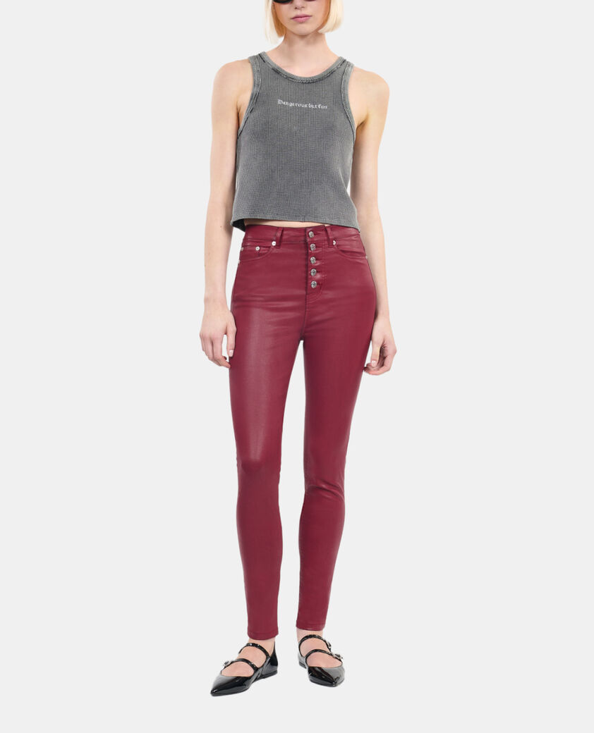 The Kooples FEMME DARK RED jean skinny effet cuir rouge