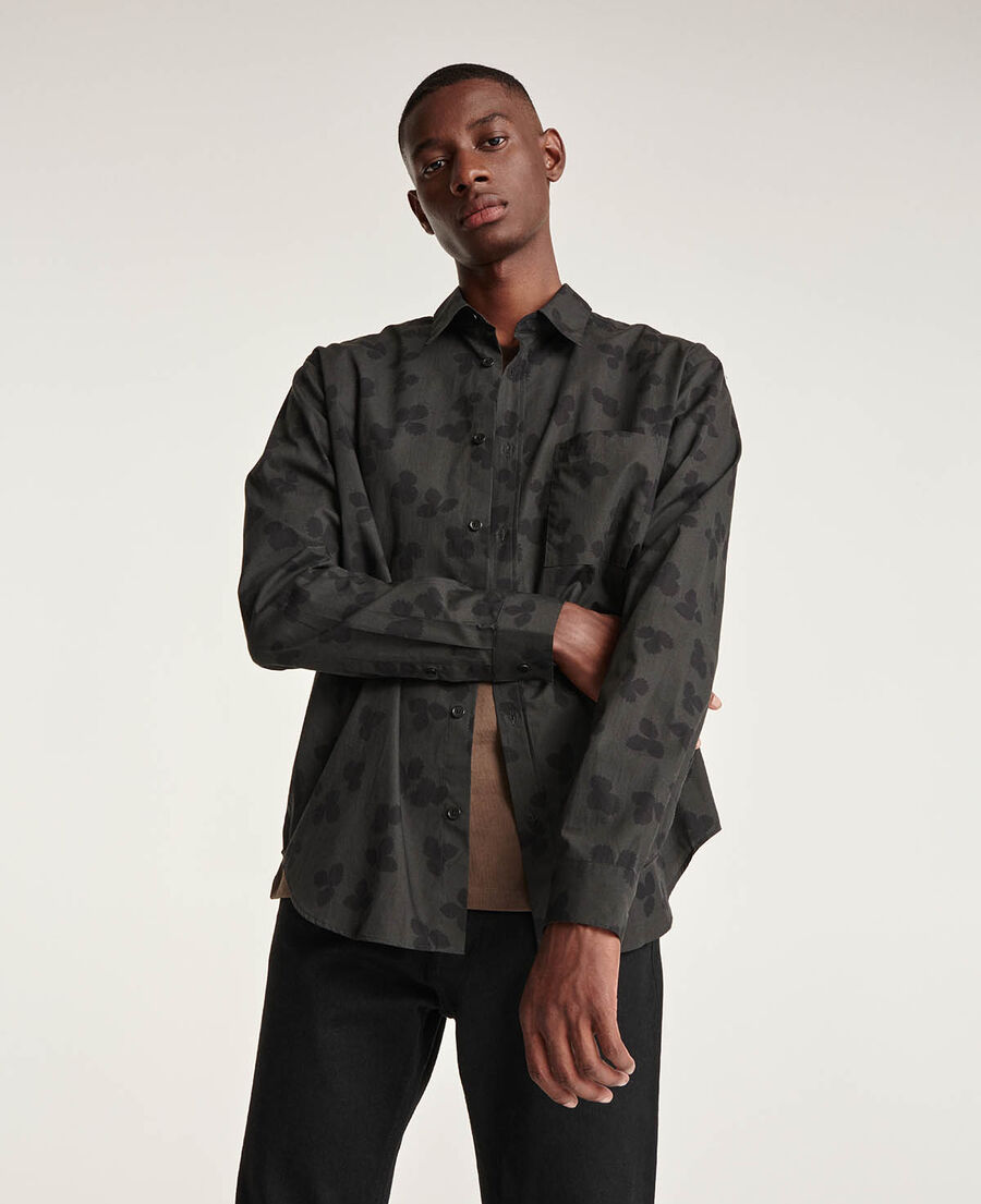 Dark green cotton shirt with floral motif | The Kooples