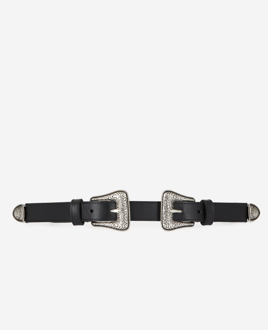 black double buckle western-style belt