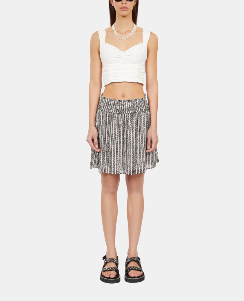 The Kooples FEMME BLACK WHITE jupe courte avec rayures et smocks