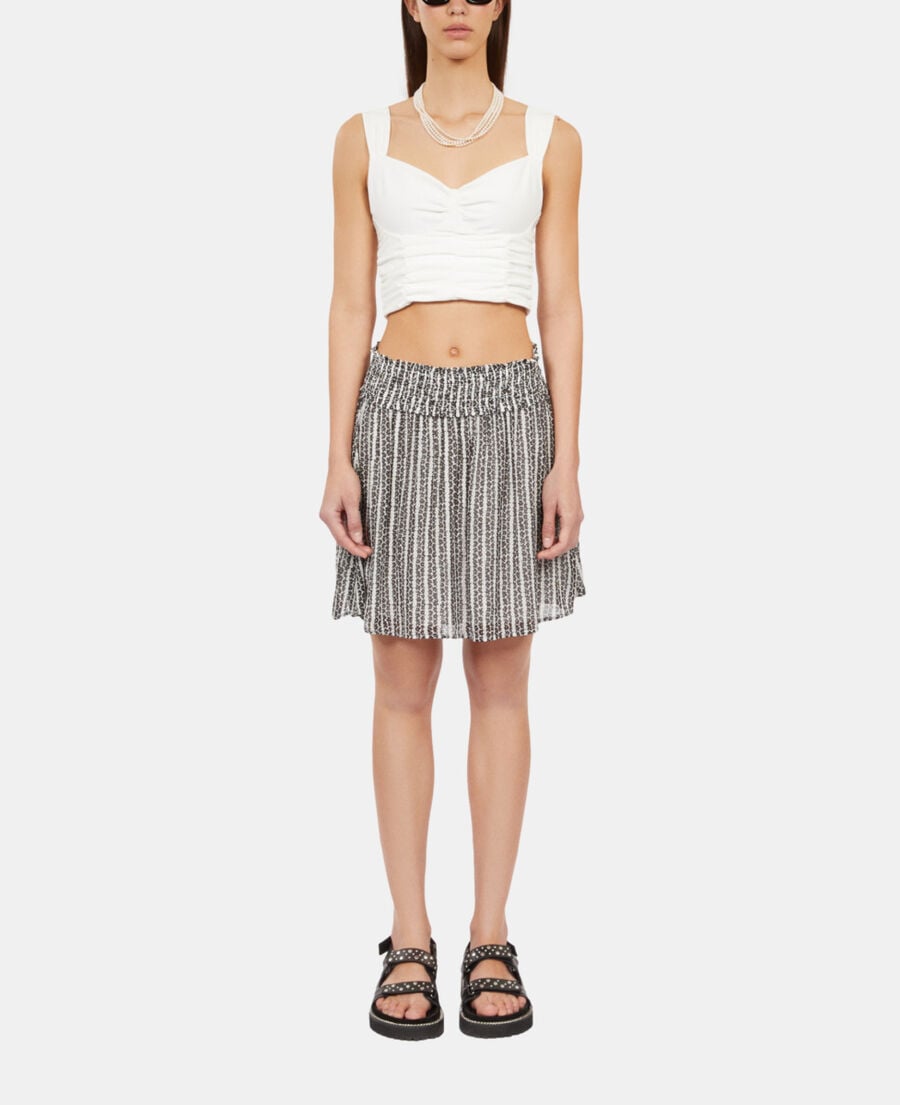 The Kooples FEMME BLACK WHITE jupe courte avec rayures et smocks