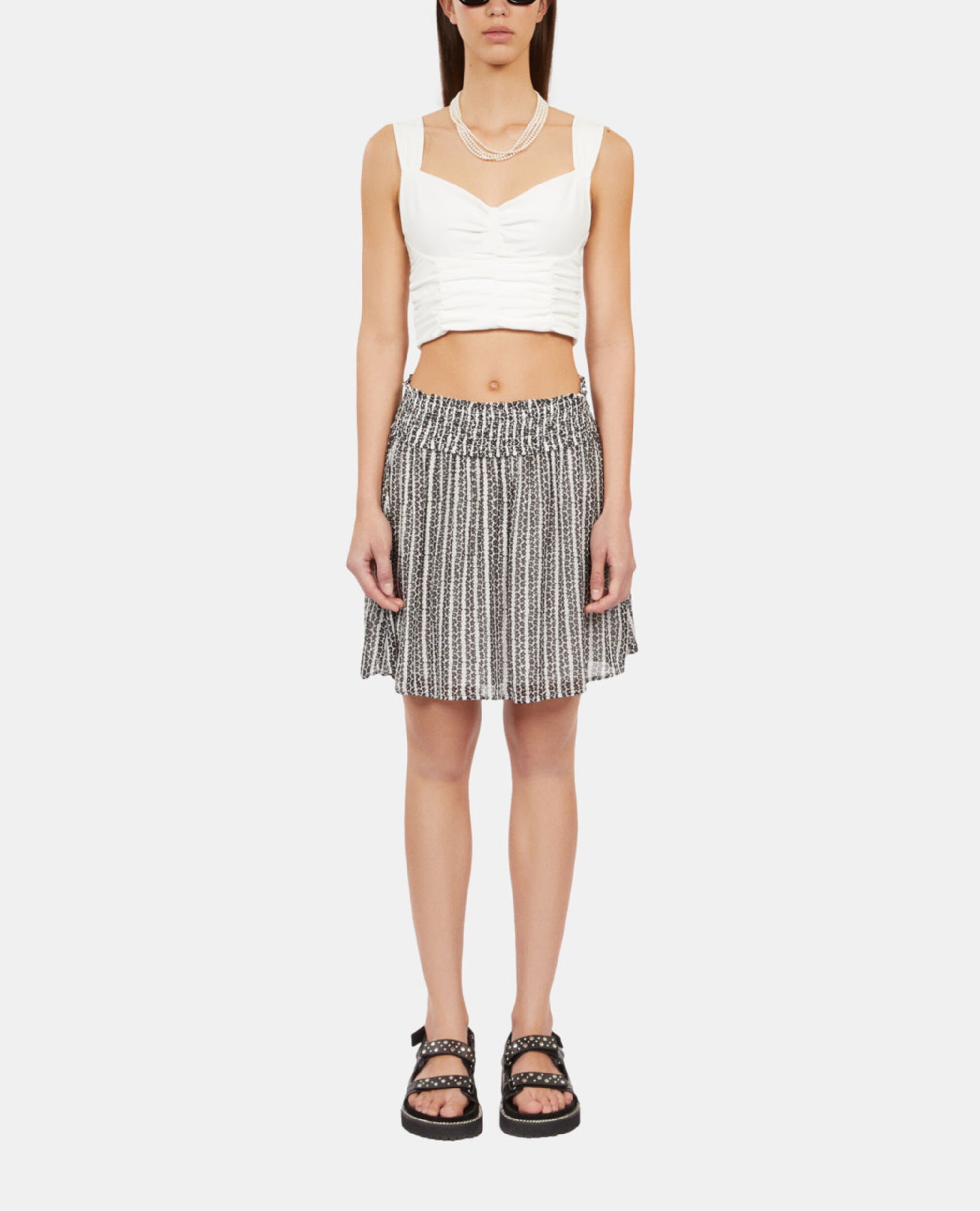 Jupe courte avec rayures et smocks, BLACK WHITE, hi-res image number null