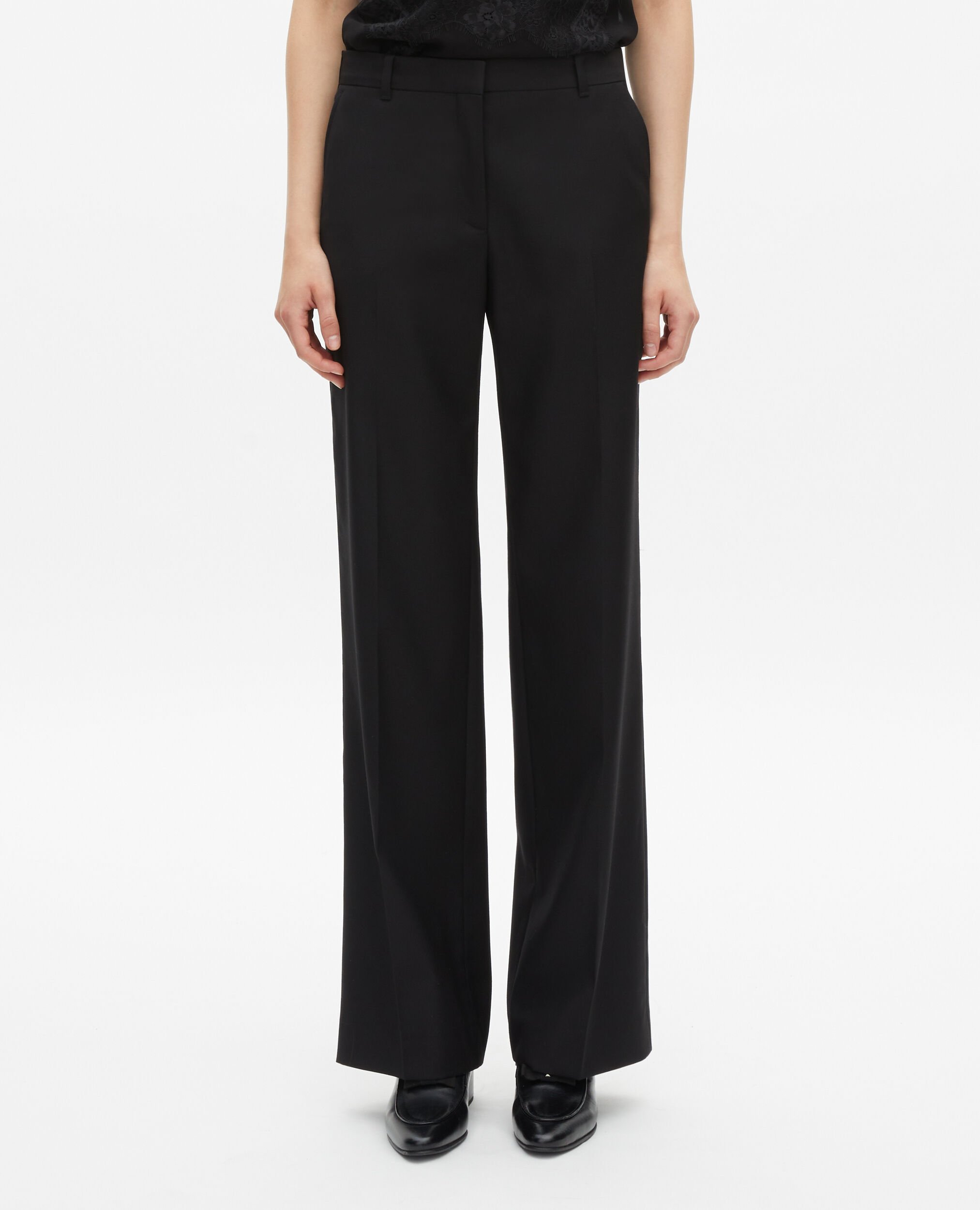 Pantalon tailleur en laine coupe droite noir , BLACK, hi-res image number null