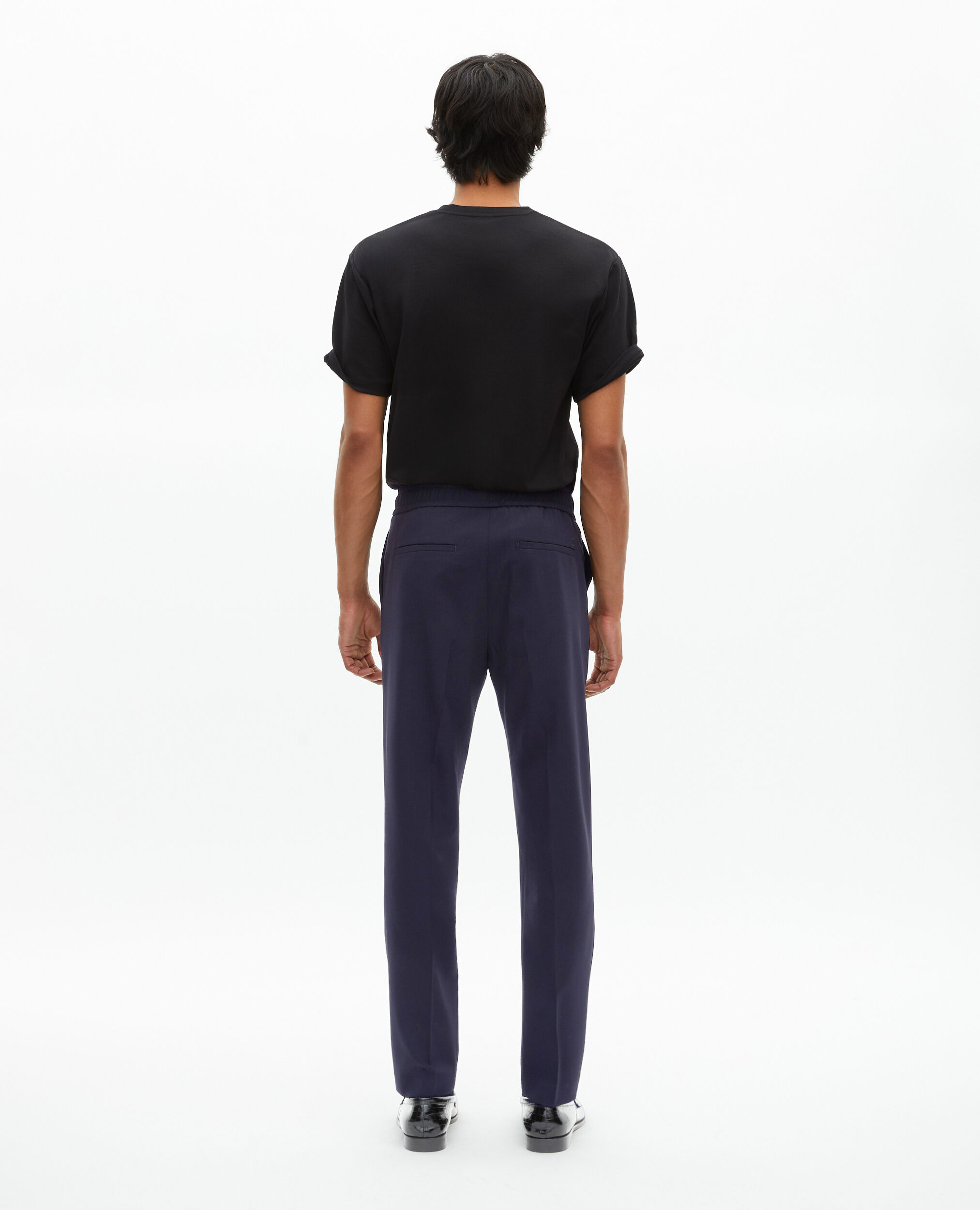 Pantalon élastiqué droit en laine marine, NAVY, hi-res image number null