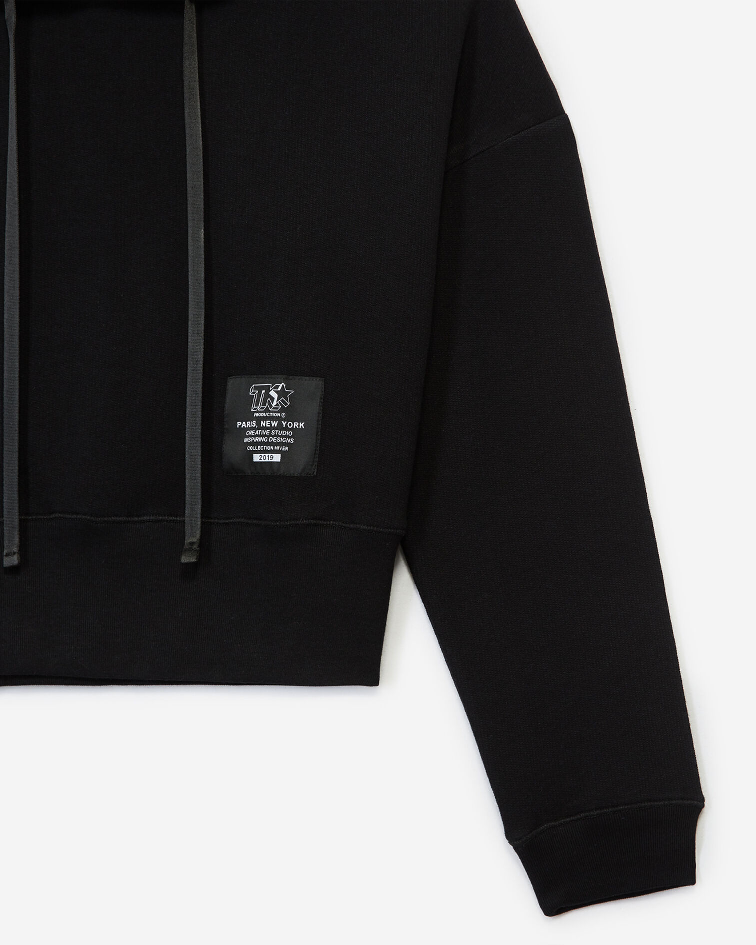 Sweatshirt capuche noir patch logo, BLACK, hi-res image number null