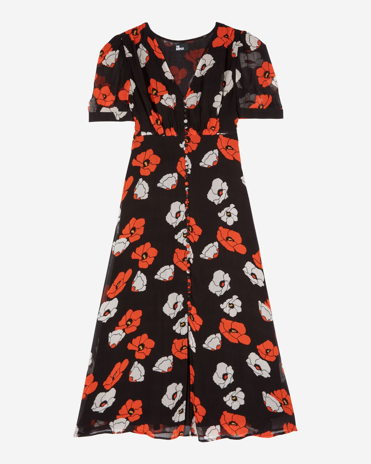 The Kooples FEMME BLACK RED OFF WHITE robe longue imprimé fleuri noire
