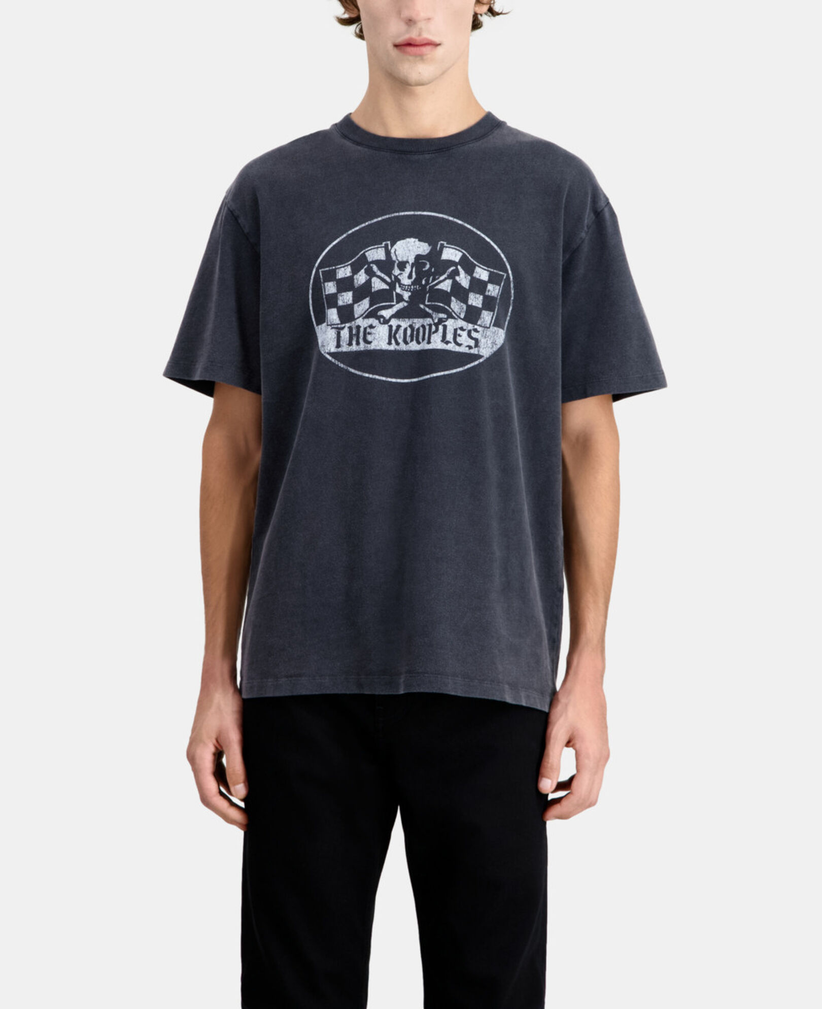 The Kooples HOMME BLACK WASHED t-shirt homme noir avec sérigraphie racing skull