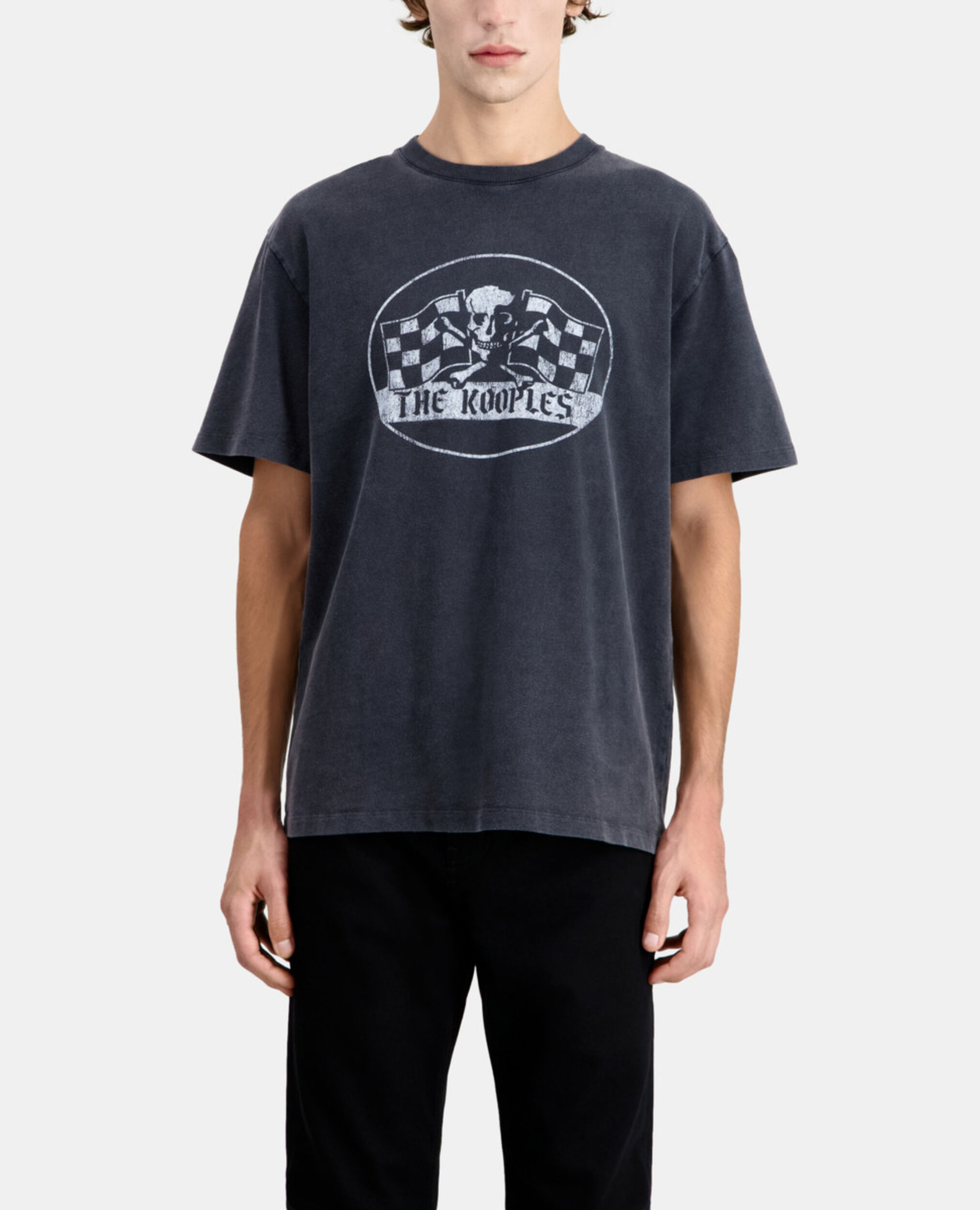 T-shirt Homme noir avec sérigraphie Racing skull, BLACK WASHED, hi-res image number null