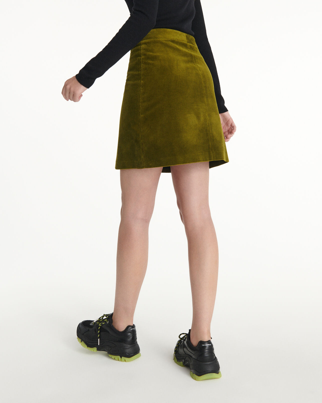 The Kooples DAMEN DARK GREEN kurzer samtrock gerippt geknöpft