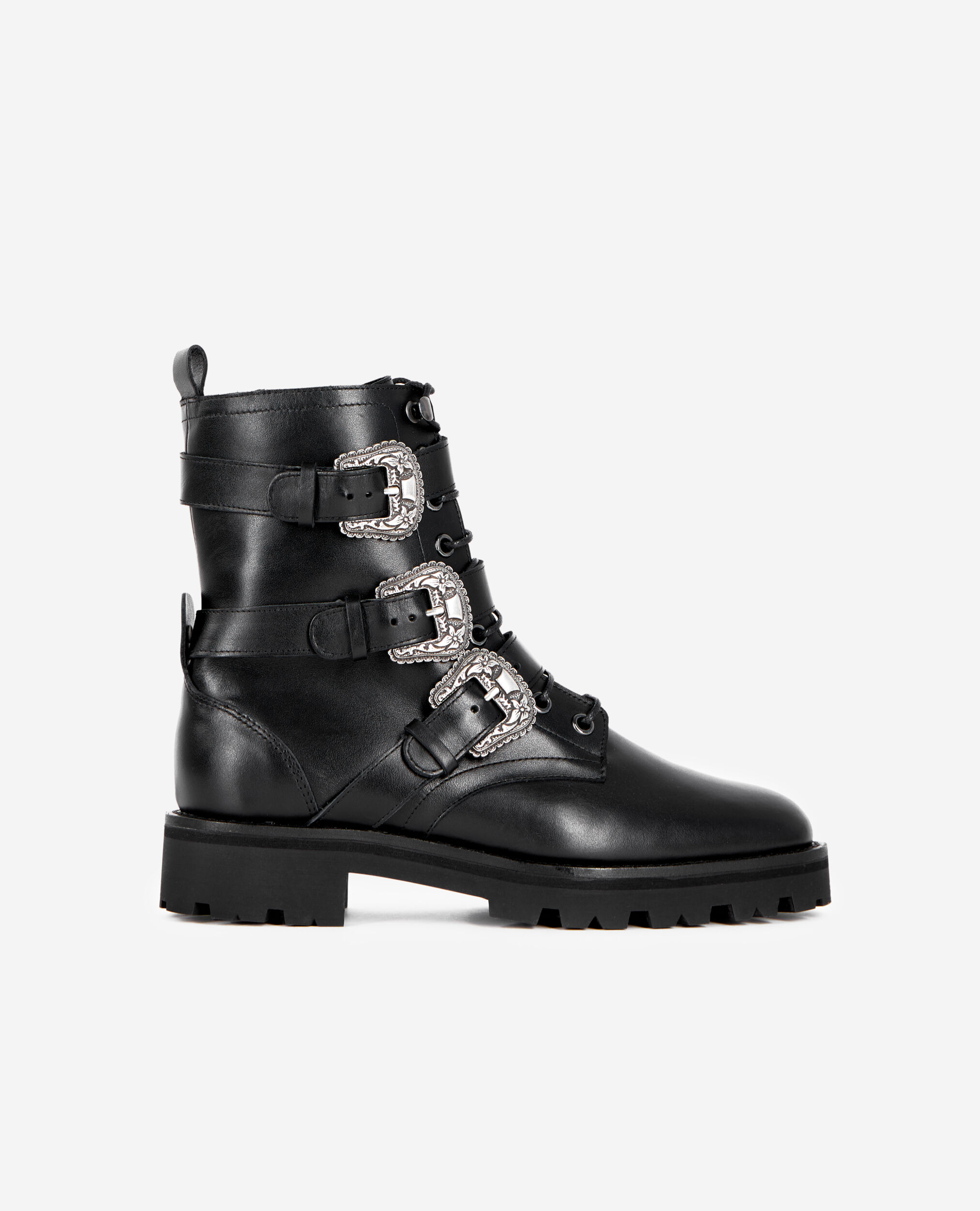 Black leather ranger ankle boots The Kooples