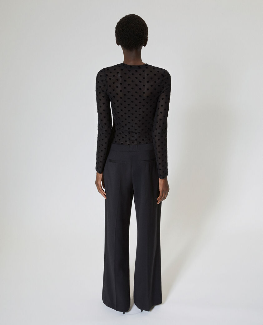 The Kooples MUJER BLACK camiseta de manga larga de malla flocada con corazones negros