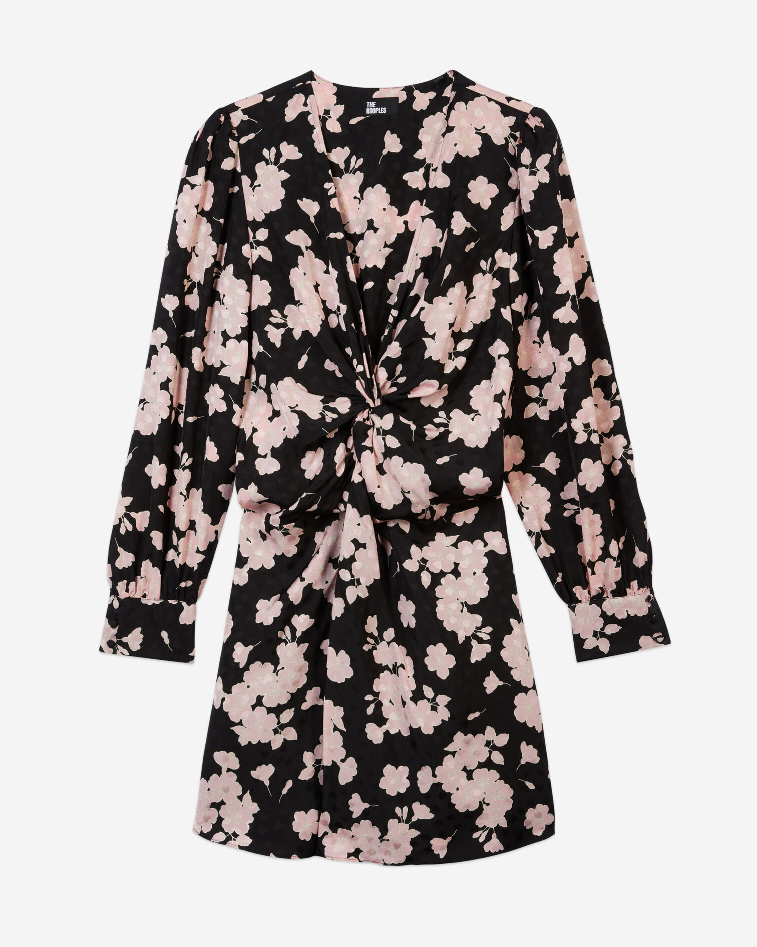 Long printed dress with draping, BLACK / PINK, hi-res image number null