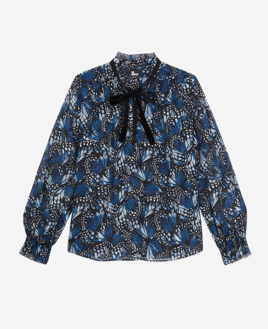 printed top with pleating