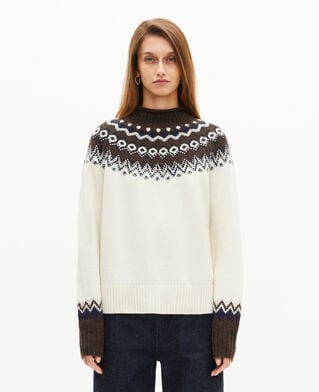 The Kooples WOMEN ECRU / CAMEL wool-blend patterned sweater ecru