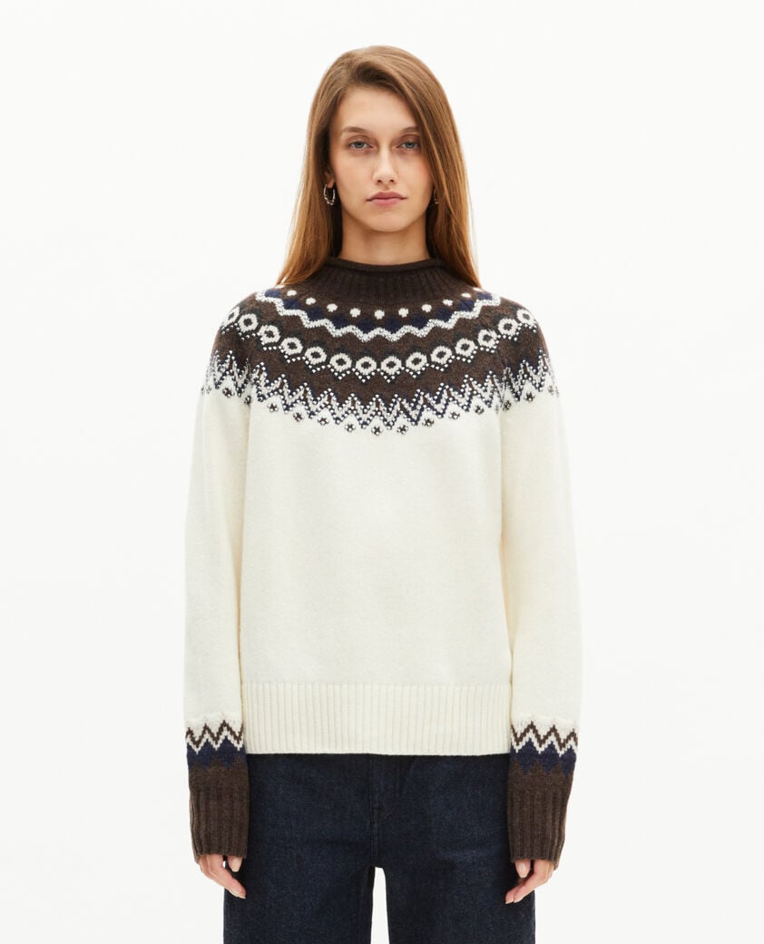The Kooples FEMME ECRU / CAMEL pull à motif en laine mélangée écru