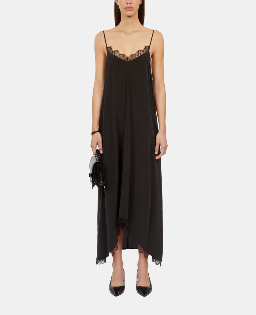 The Kooples WOMEN BLACK long black slip dress in washed silk