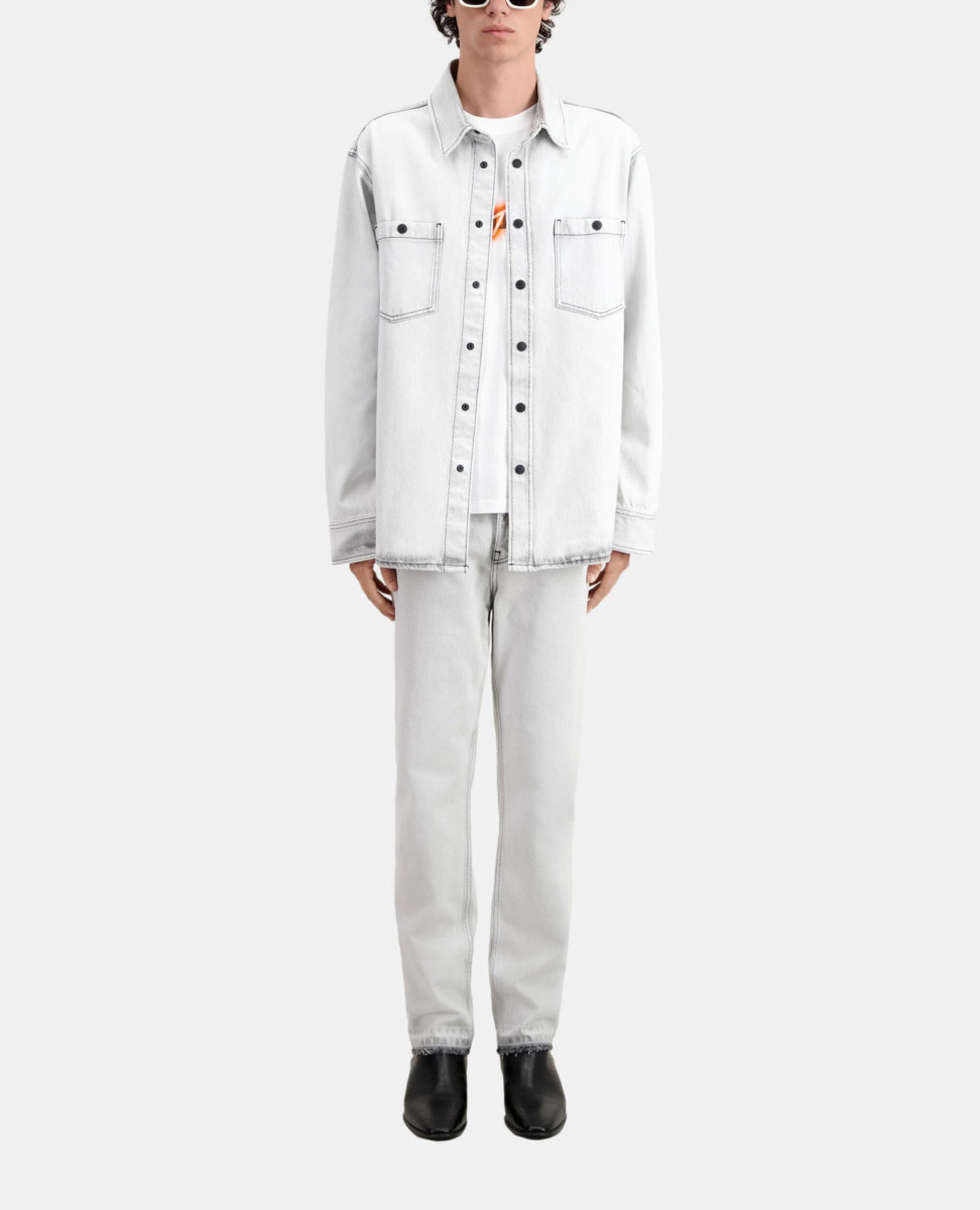 Chemise blanche en denim décoloré, WHITE BLEACH, hi-res image number null