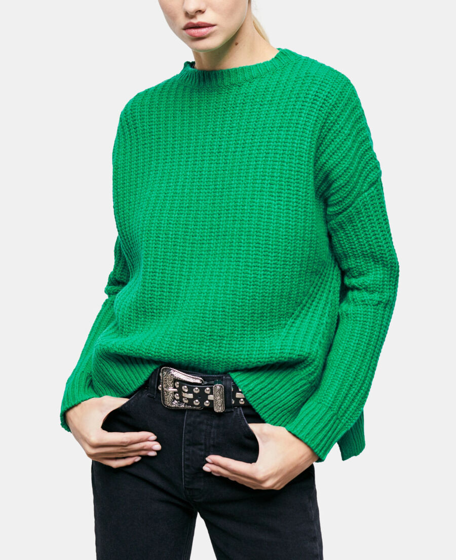 green wool sweater