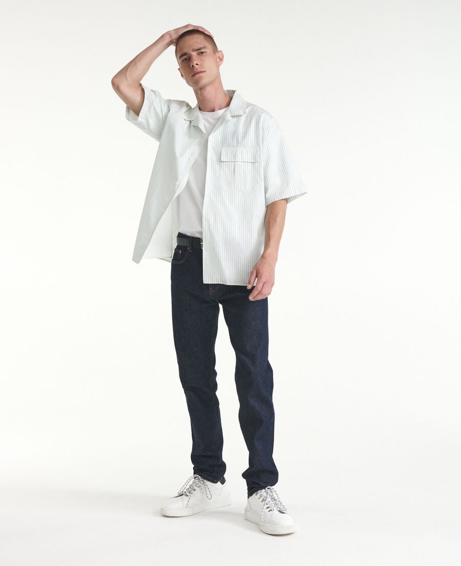 The Kooples HOMME BABY BLUE - YELLOW chemise col hawa&iuml;en &eacute;crue et bleue ray&eacute;e