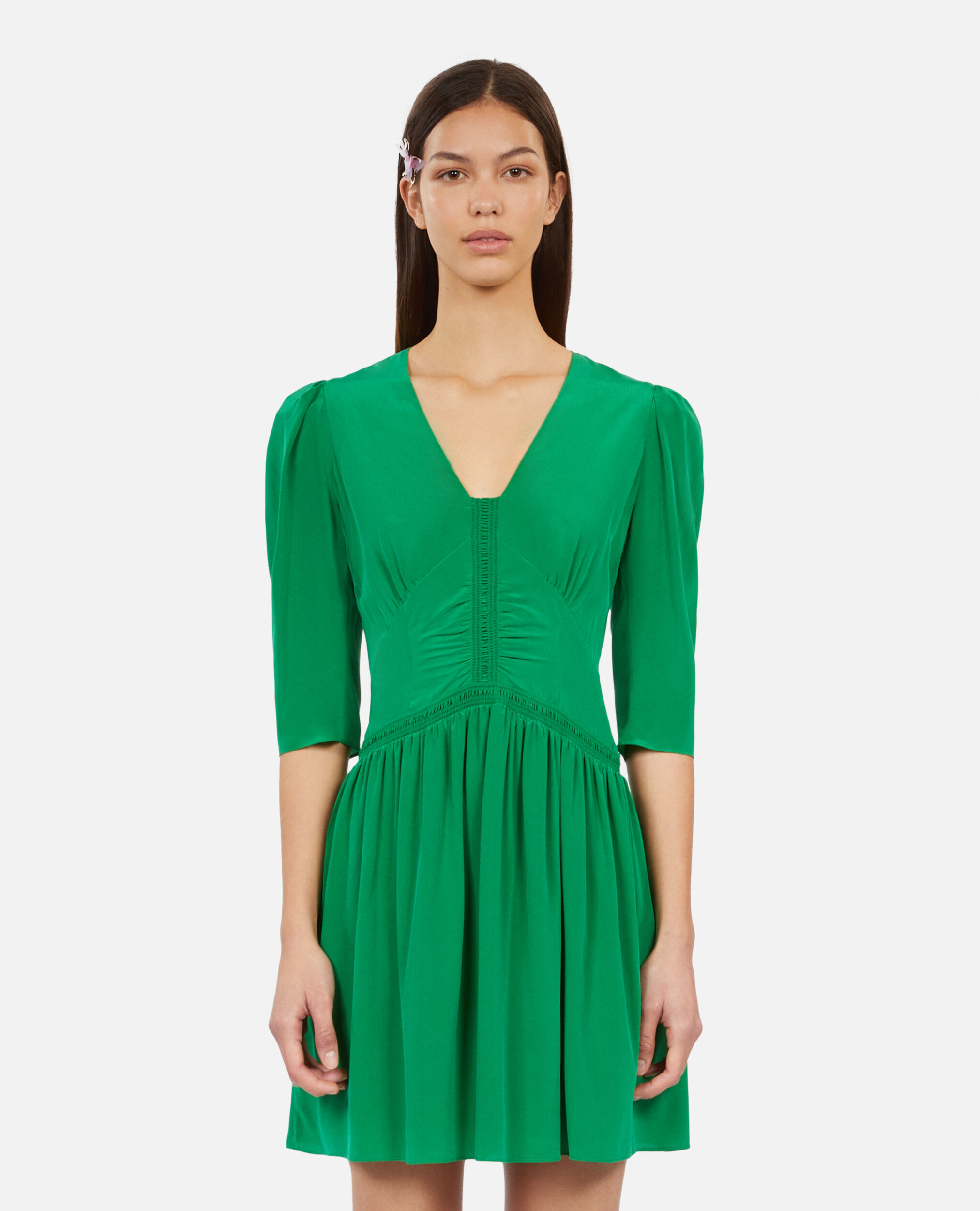 Short green dress with shirring, GREEN, hi-res image number null