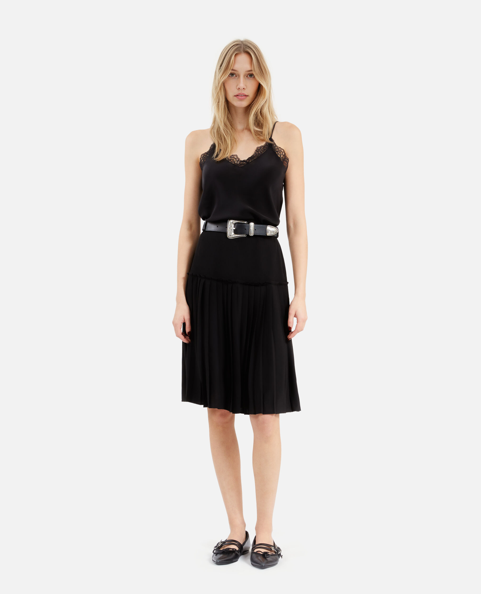 Pleated midi skirt zip store