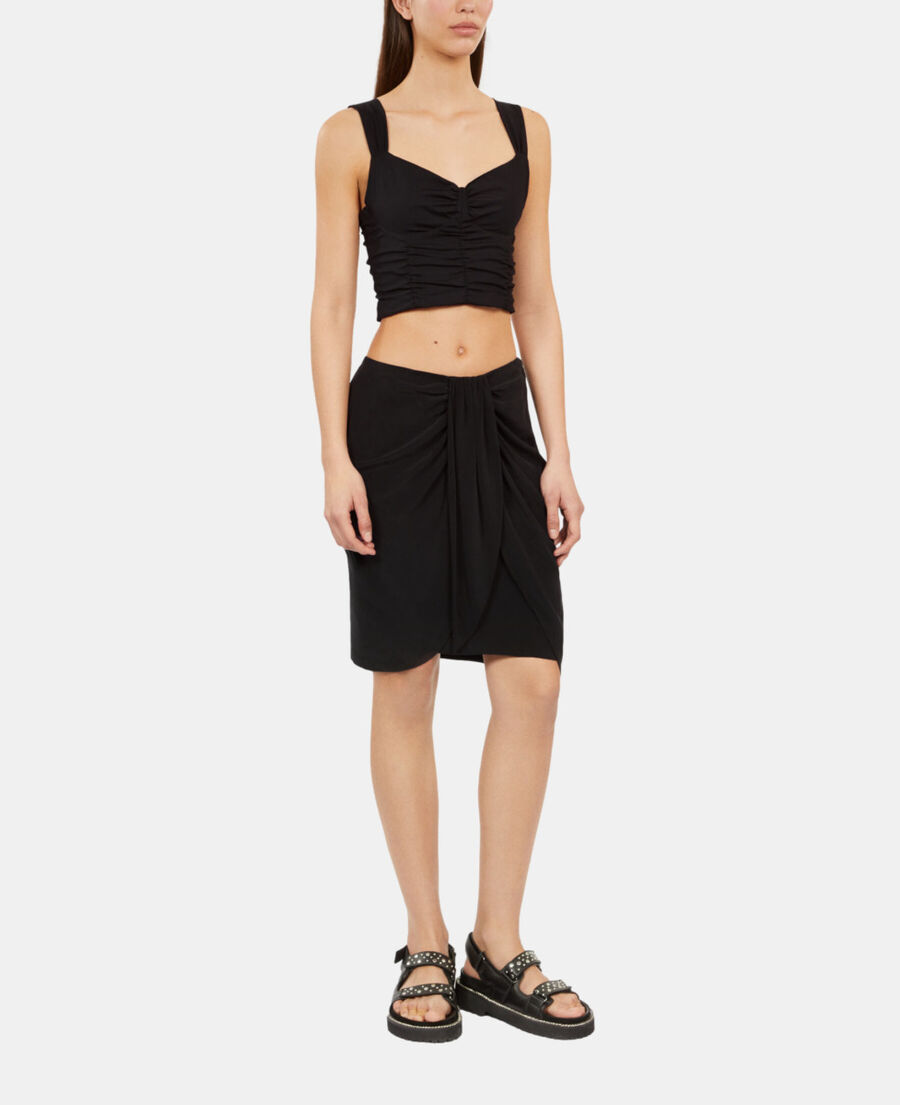 The Kooples F BLACK short black draped washed silk skirt