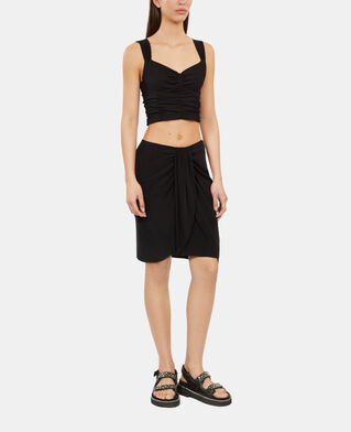 The Kooples F BLACK short black draped washed silk skirt