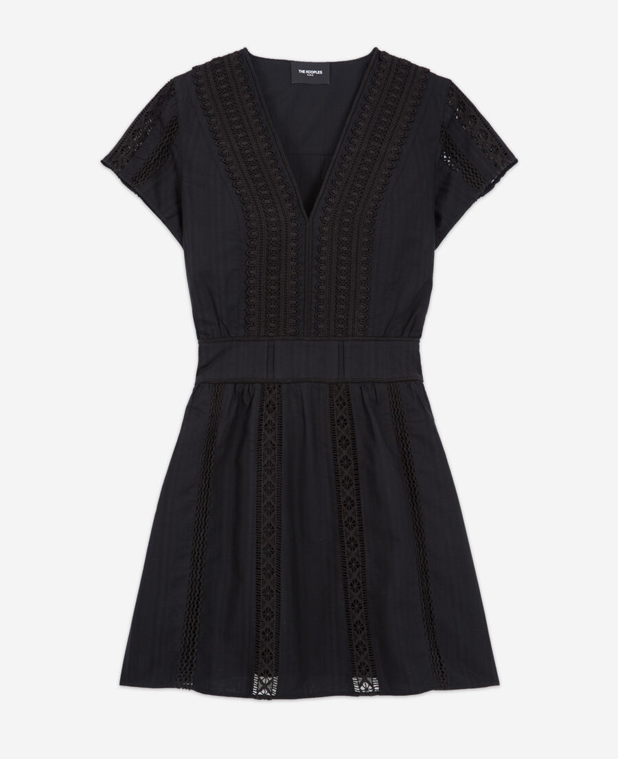 The Kooples WOMEN BLACK short black embroidered dress w/ band details