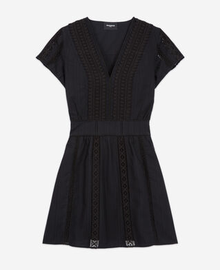 The Kooples WOMEN BLACK short black embroidered dress w/ band details