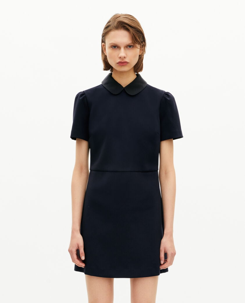 The Kooples WOMEN NAVY short dress with claudine collar in navy satin