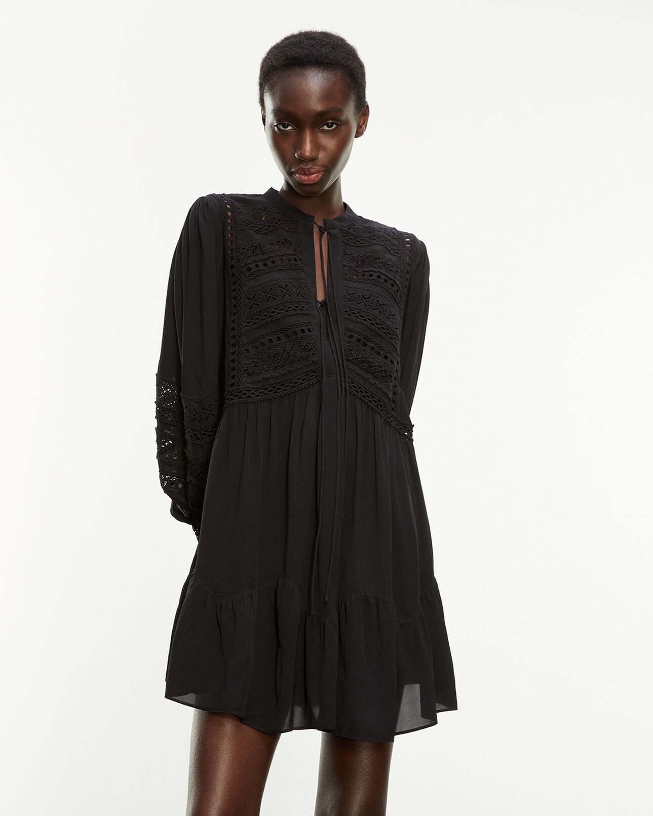 The Kooples DAMEN BLACK kurzes kleid schwarz spitzendetail