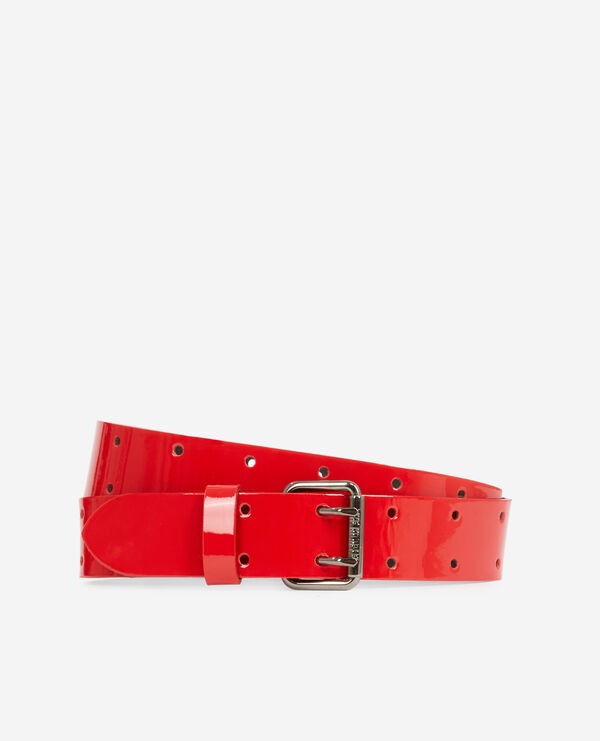 cinturón vinilo rojo doble muesca