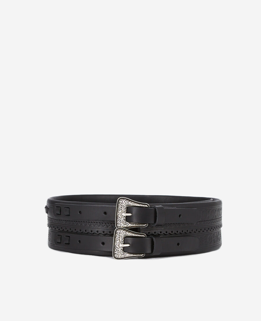 The Kooples FEMME BLACK ceinture noire large en cuir avec double boucle