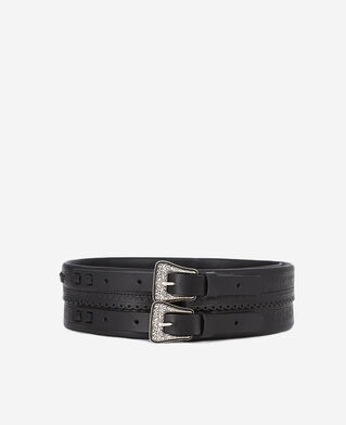 The Kooples FEMME BLACK ceinture noire large en cuir avec double boucle