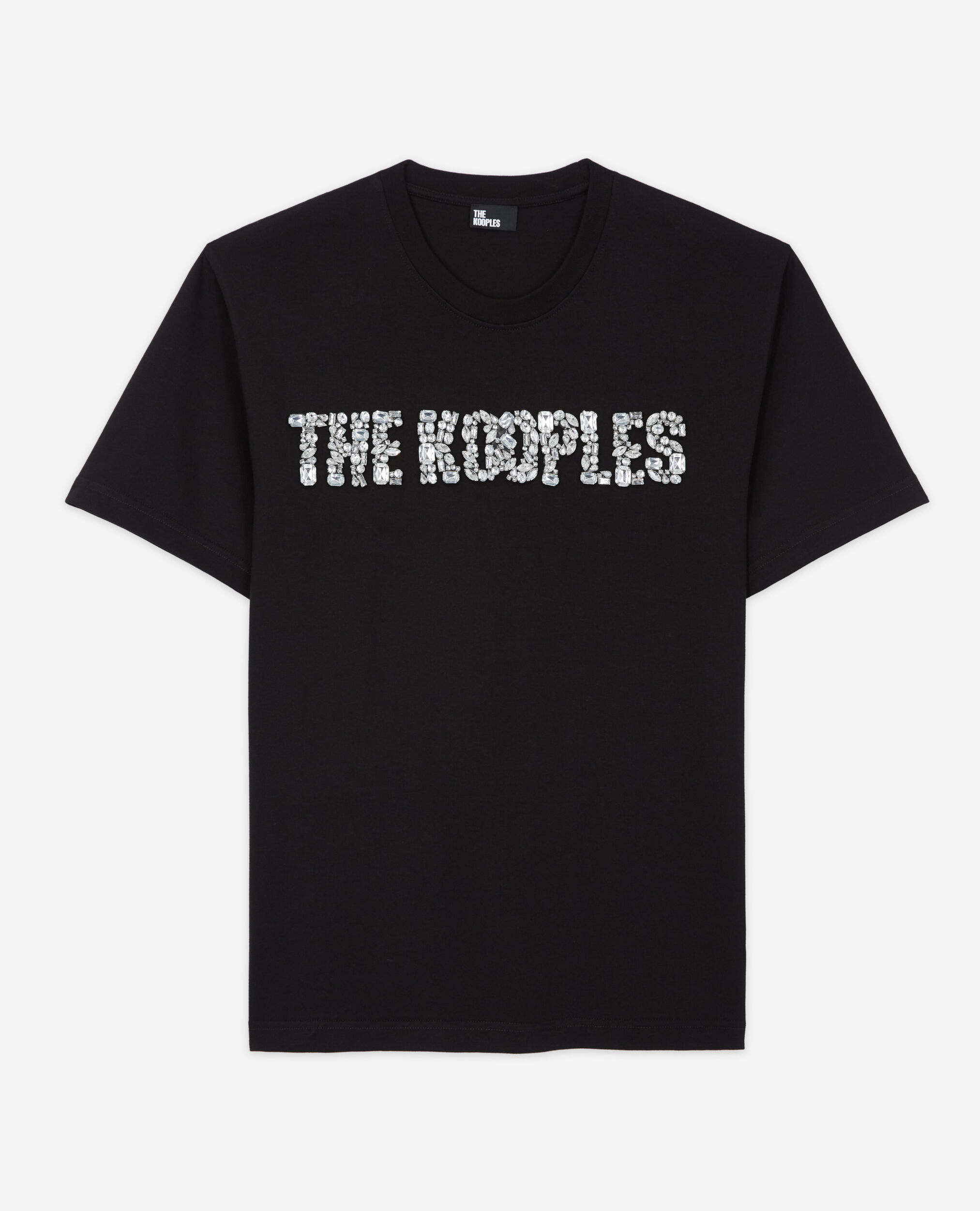 Black logo T-shirt with rhinestones, BLACK, hi-res image number null