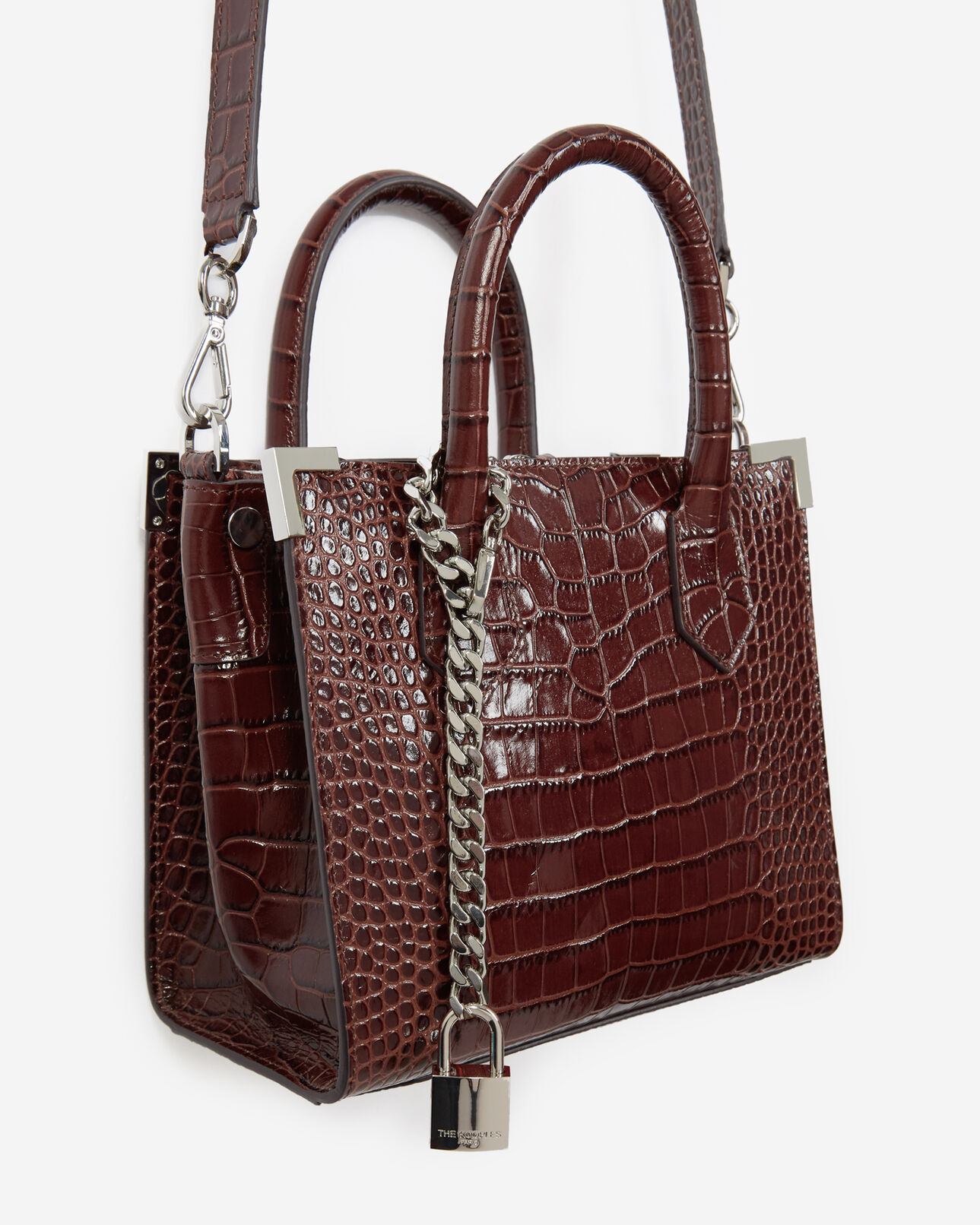 The Kooples WOMEN DARK BROWN croco-print ming bag in brown leather