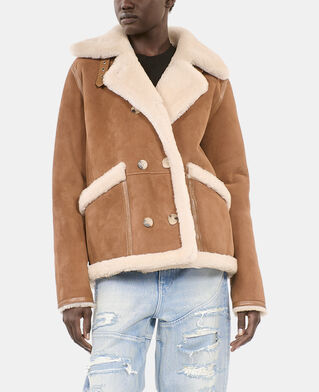The Kooples WOMEN BROWN-BEIGE short brown shearling coat