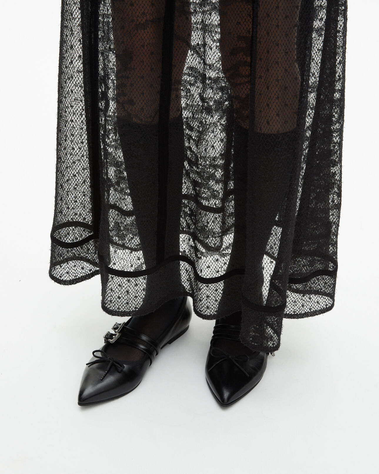 The Kooples FEMME BLACK robe longue en maille et dentelle noire