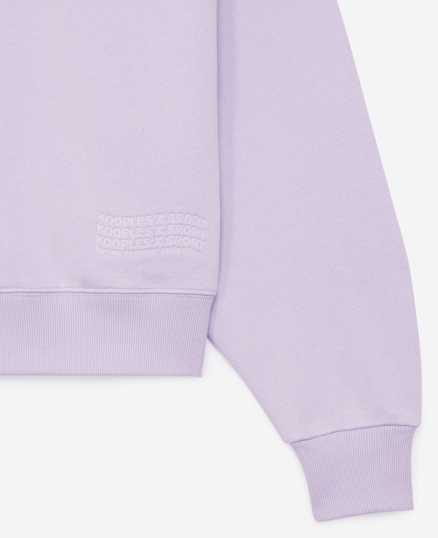 purple sweatshirt with embossed logo