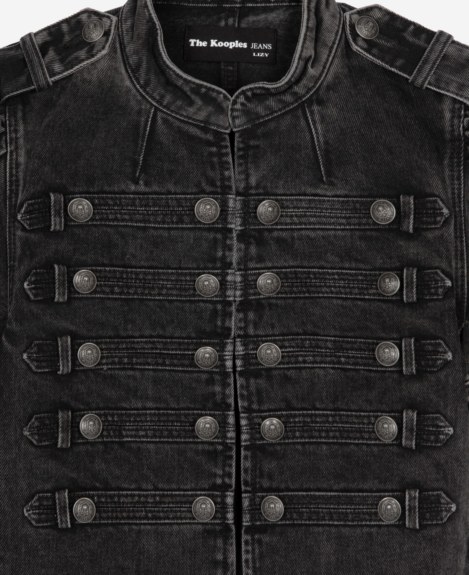 The Kooples WOMEN BLACK WASHED grey denim officer style jacket