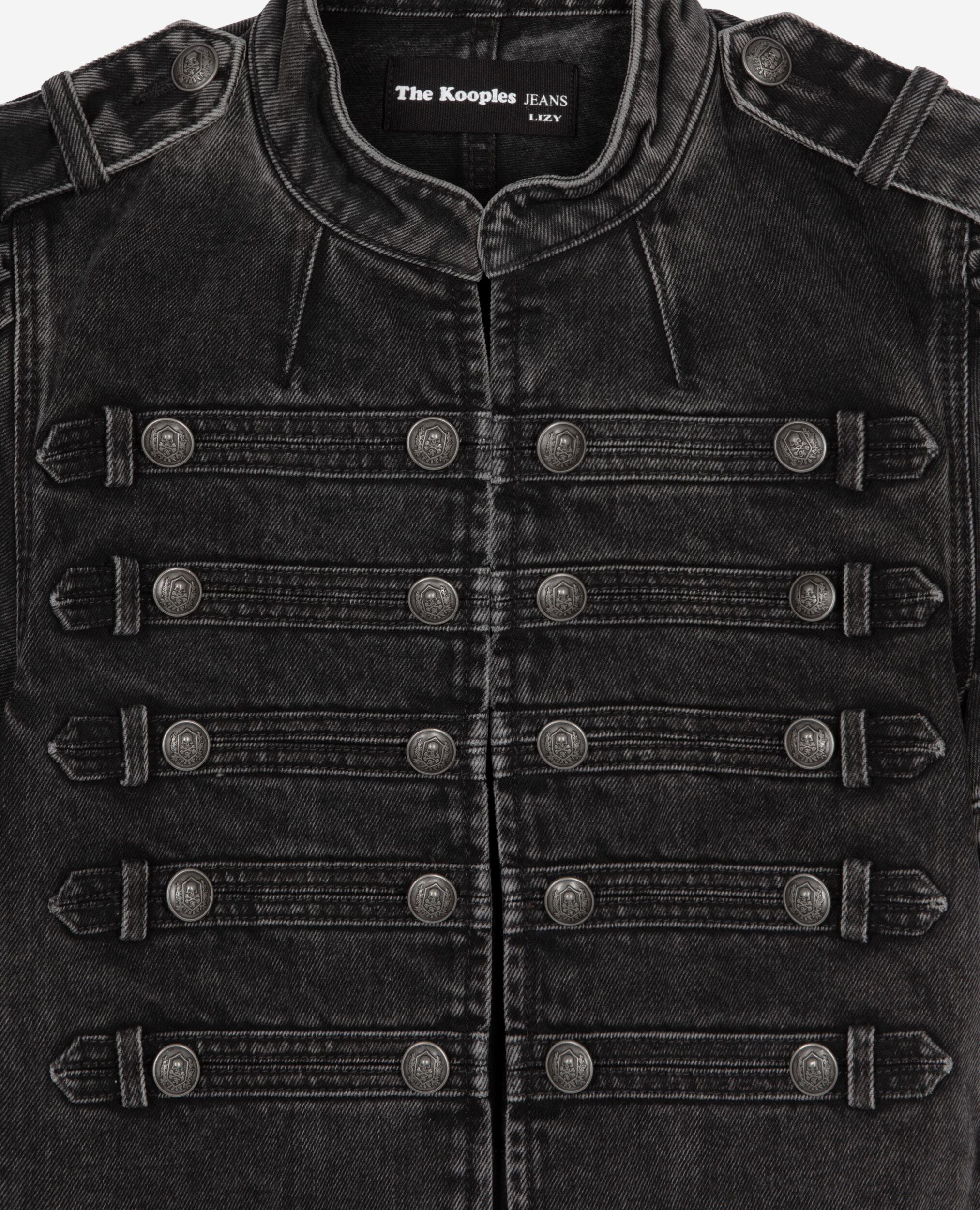 Grey denim officer style jacket, BLACK WASHED, hi-res image number null
