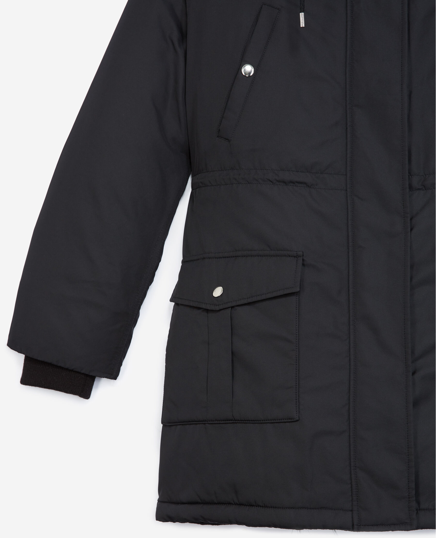 Hooded black parka with faux fur