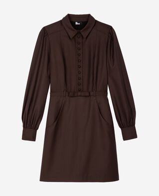 The Kooples WOMEN CHOCOLATE short dress in brown wool