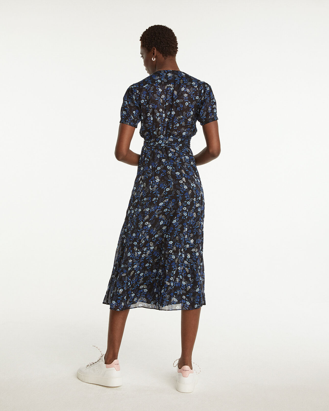 The Kooples WOMEN BLUE long dress with floral print - silver detail