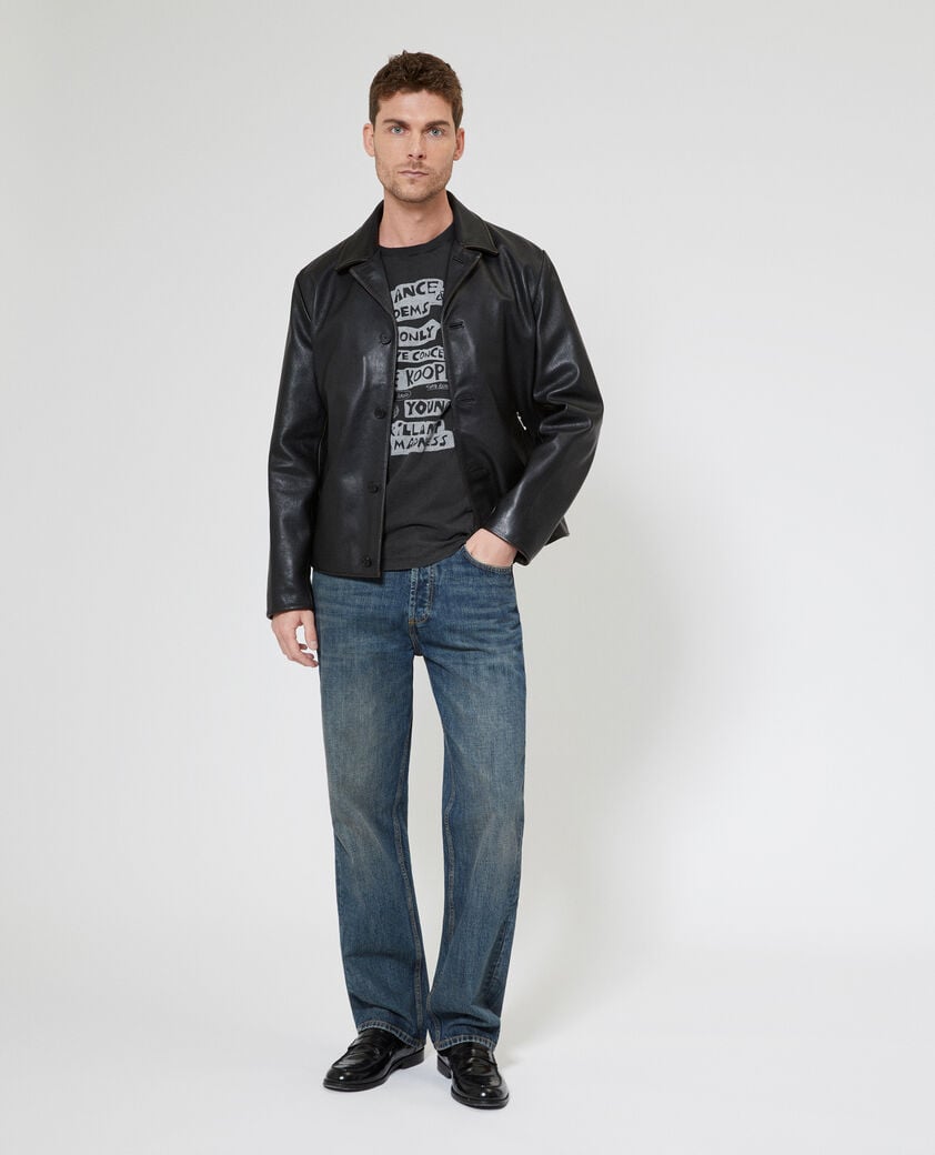 The Kooples MEN BLACK WASHED black leather jacket with tailored collar