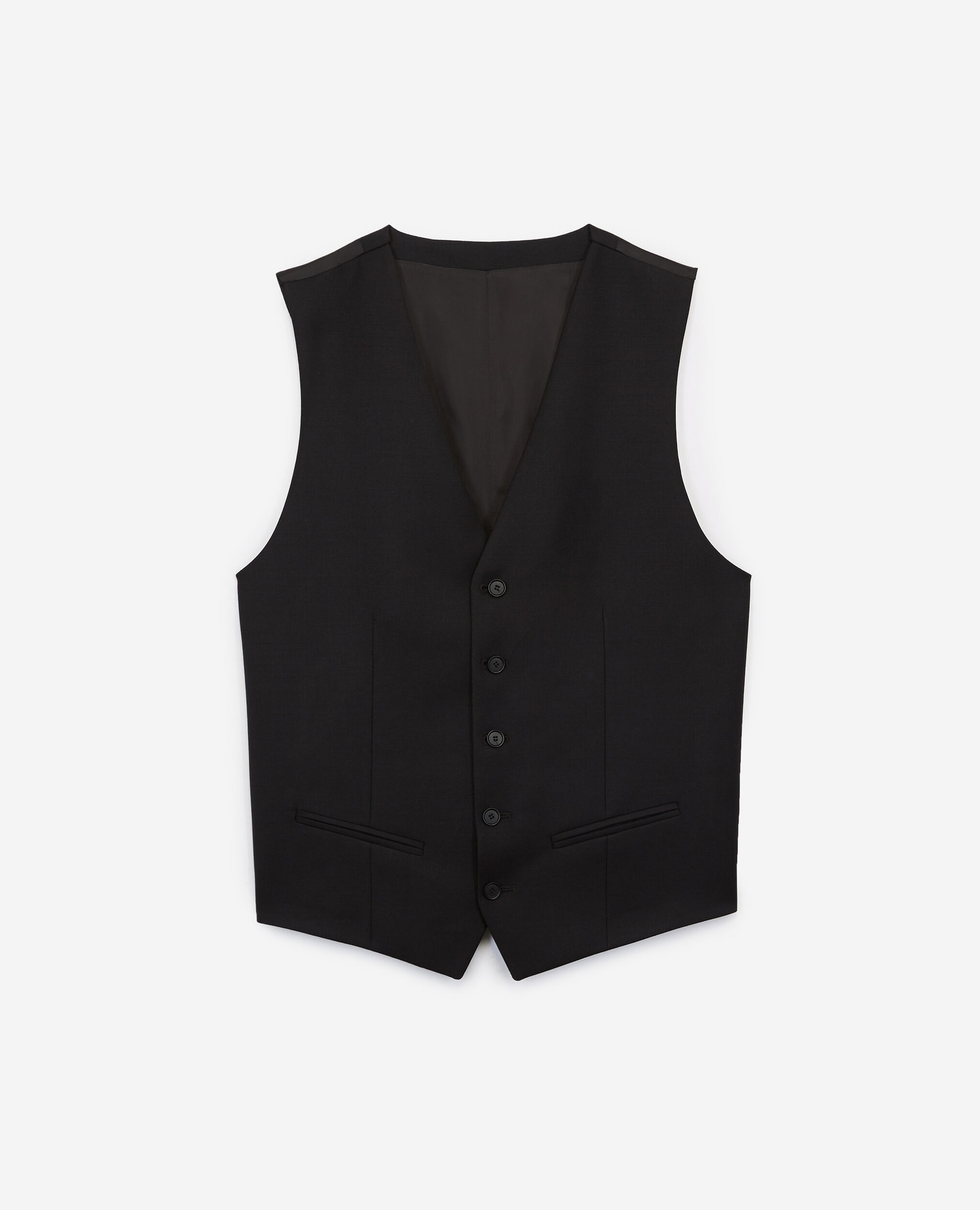 Black waistcoat in wool with buttons, BLACK, hi-res image number null