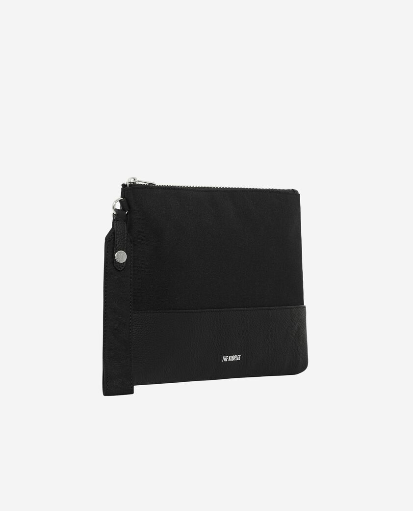 The Kooples MEN BLACK black canvas and grained leather travel pouch
